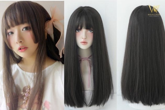 mẫu tóc giả nữ nguyên đầu mái bằng kiểu Nhật