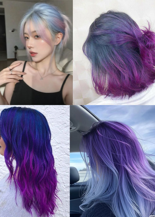 Nhuộm tóc màu tím xanh