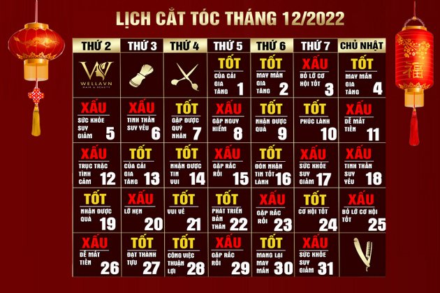 lịch cắt tóc tháng 12