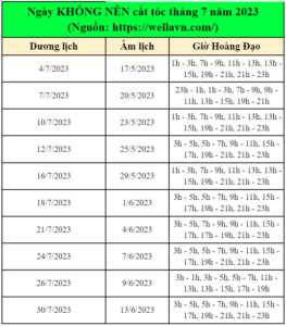 Ngày KHÔNG NÊN cắt tóc trong tháng 7 năm 2023