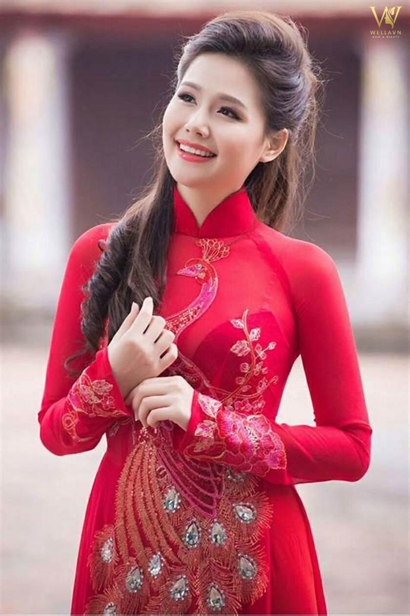 kiểu tóc cô dâu mặc áo dài