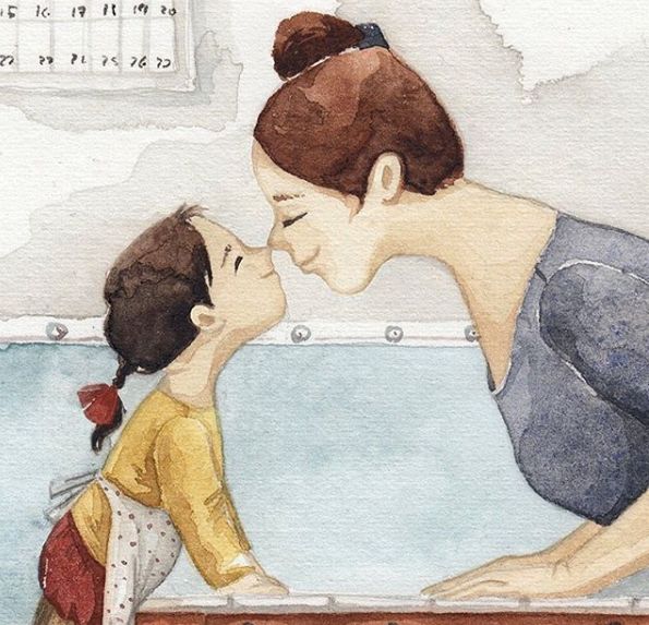 ảnh mẹ và bé gái hoạt hình