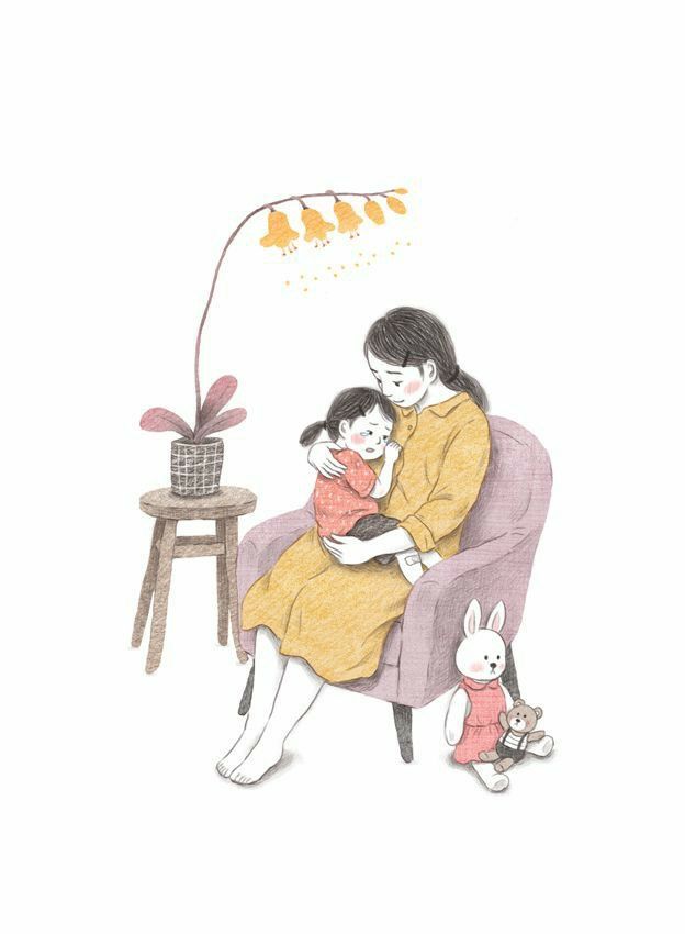 ảnh mẹ và bé gái hoạt hình