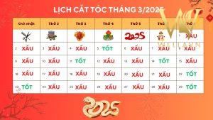 Lịch cắt tóc tháng 3 năm 2025 chi tiết nhất