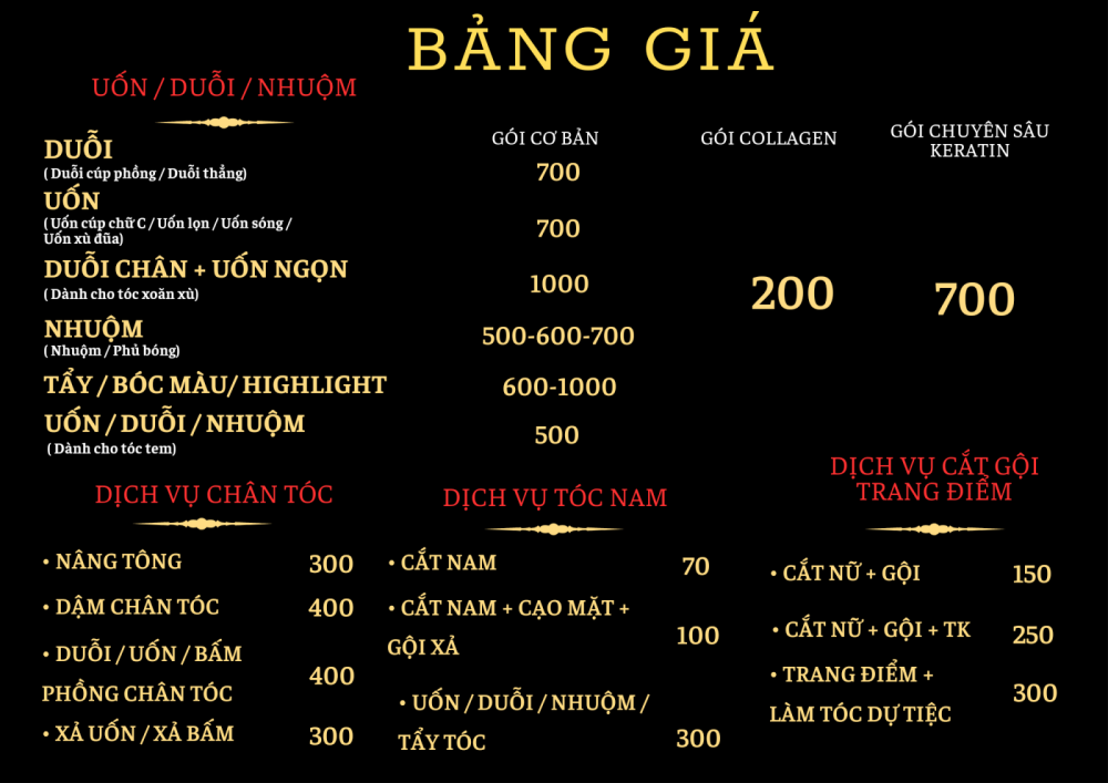 Nhuộm Tóc Bao Nhiêu Tiền? Bảng Giá Nhuộm Tóc Năm 2025 bảng giá của salon Trần Liêm
