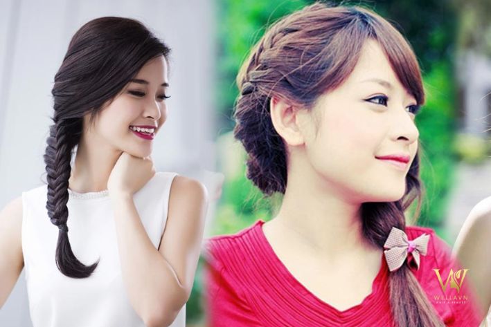 Kiểu tết tóc lệch một bên