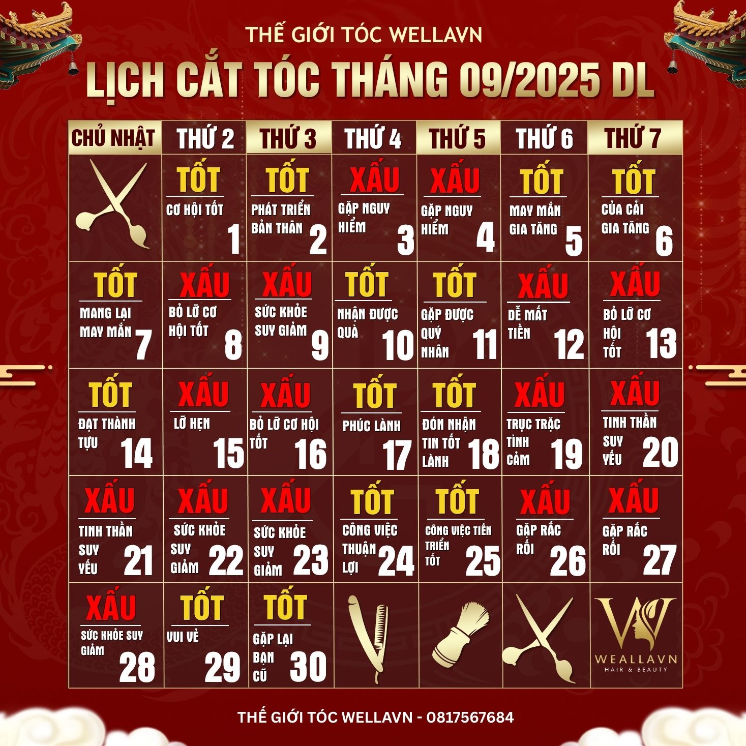 Lịch Cắt Tóc Tháng 9 2025 - 20 Ngày Tốt Cắt Tóc Đẹp, Tài Lộc