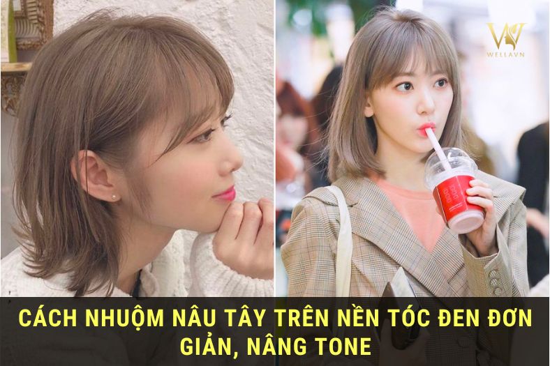 nhuộm nâu tây trên nền tóc đen