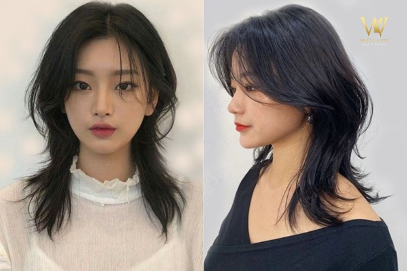 Tóc mái bay cho mặt dài kết hợp tỉa Mullet phong cách