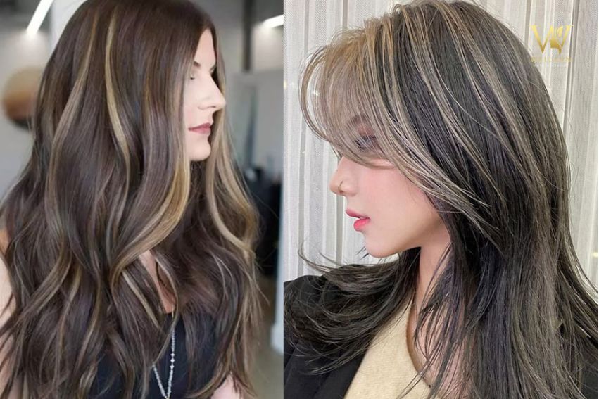 Nhuộm tóc màu nâu tây ánh khói highlight cá tính