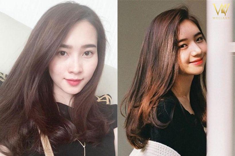 Tóc rẽ ngôi uốn đuôi nhẹ giản dị