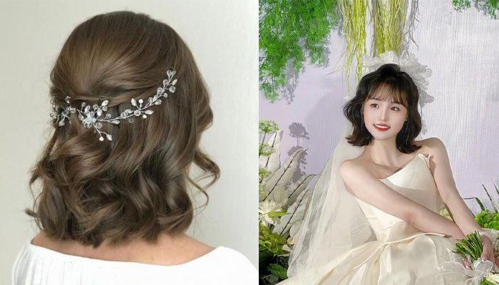 TOP 20+ Kiểu Tóc Cô Dâu Tóc Ngắn | Đẹp Tươi Tắn Rạng Ngời Cô dâu tóc ngắn đẹp uốn xoăn sóng nước