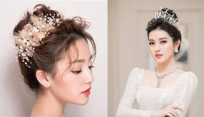 TOP 20+ Kiểu Tóc Cô Dâu Tóc Ngắn | Đẹp Tươi Tắn Rạng Ngời Tóc cô dâu cắt ngắn búi cao sang trọng