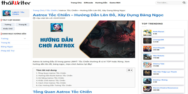 Thông thái và hiểu biết hơn về game với Thái Writer Thái Writer - Nền tảng giúp cộng đồng game thủ nâng cao trình độ chơi game