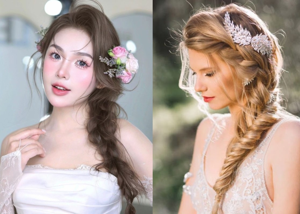 kiểu tóc cô dâu mặt tròn 
