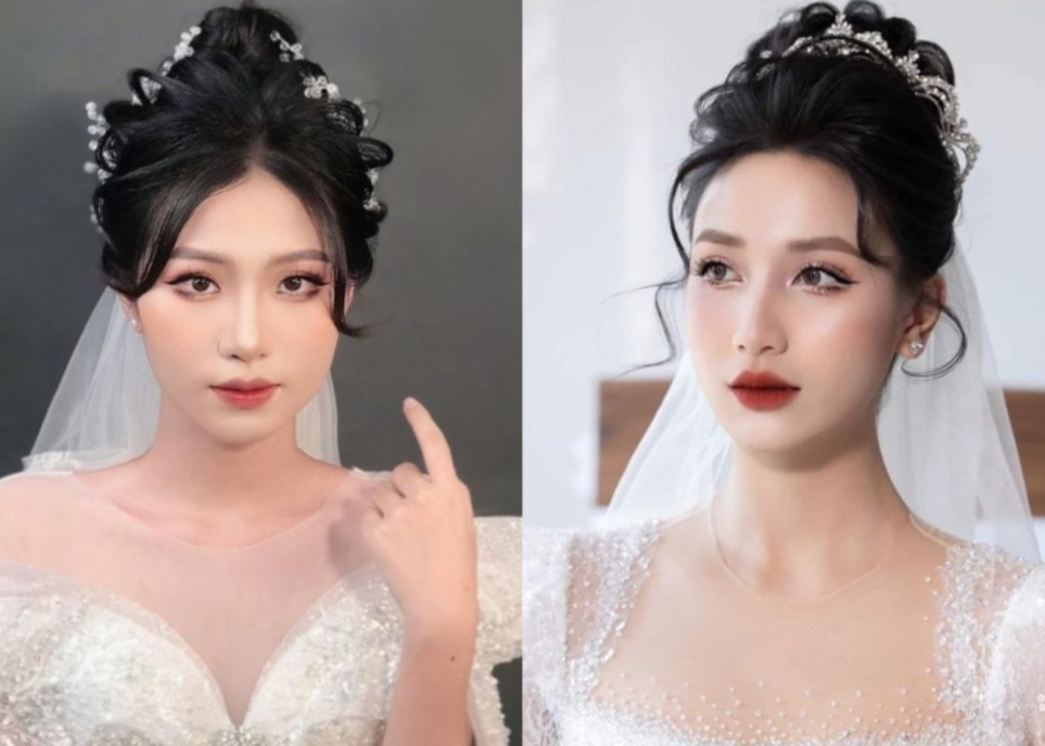 kiểu tóc cô dâu mặt tròn