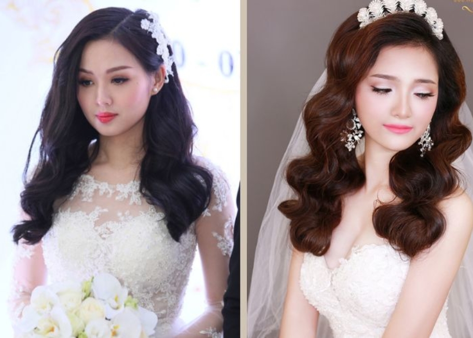 kiểu tóc cô dâu mặt tròn