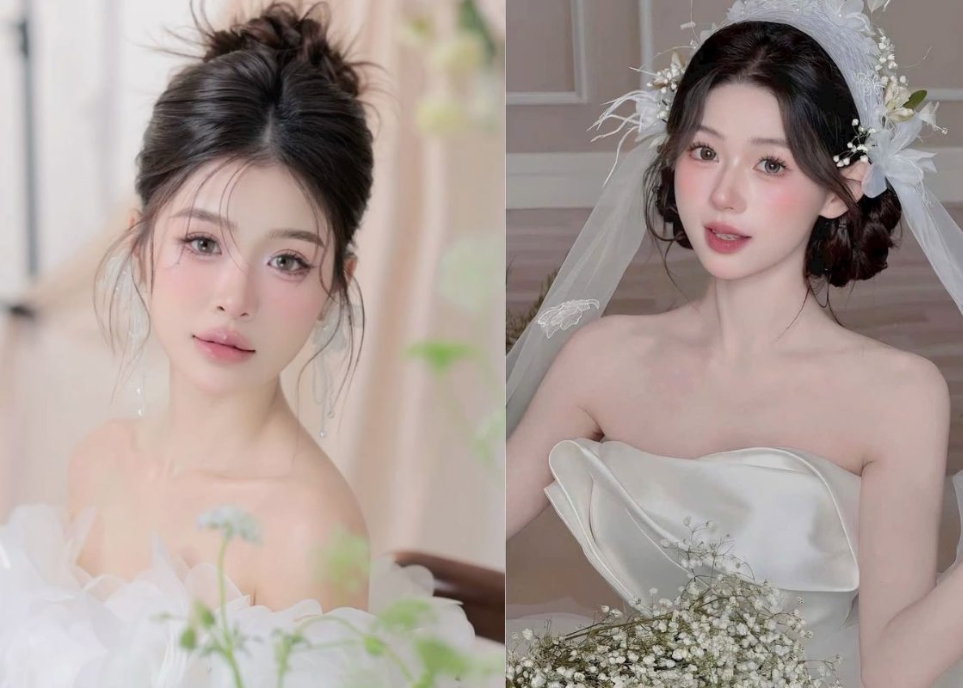 kiểu tóc cô dâu mặt tròn 
