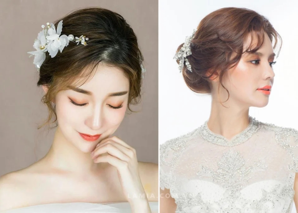 kiểu tóc cô dâu mặt tròn 