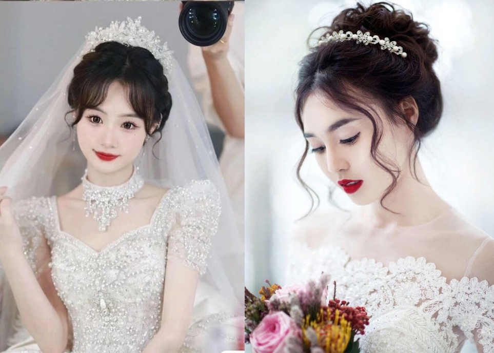 kiểu tóc cô dâu mặt tròn 