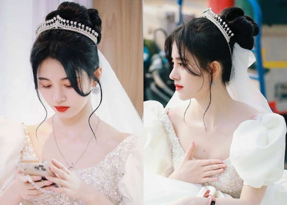 kiểu tóc cô dâu mặt tròn 