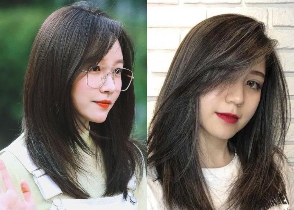 mẫu tóc dài cho mặt tròn