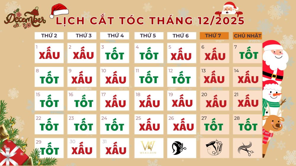 Lịch Cắt Tóc Tháng 12 Năm 2025 - Cắt Tóc Mới, Đón Giáng Sinh Lịch Cắt Tóc Tháng 12 Năm 2025