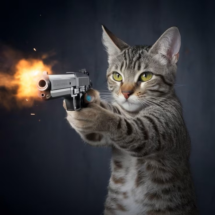 Top 69+ Meme Mèo Cầm Súng Hài Hước, Đáng Yêu Siêu Bá meme mèo cầm súng ánh mắt gắt