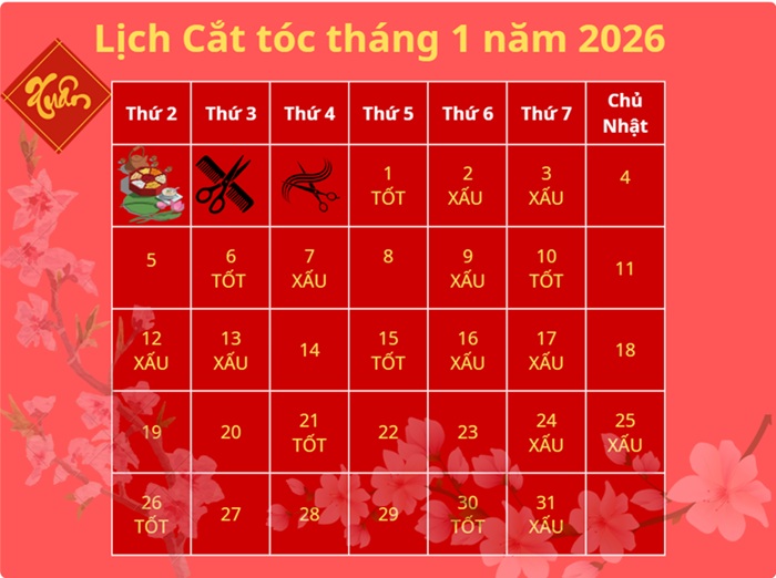 Lịch Cắt Tóc Tháng 1 Năm 2026 Để Khởi Đầu Năm Mới Hút Tài Lộc, May Mắn Lịch cắt tóc tháng 1 năm 2026