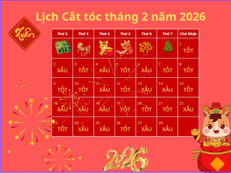 Lịch Cắt Tóc Tháng 2 Năm 2026 Đổi Vận Trong Năm Mới Xuân Bính Ngọ Lịch cắt tóc tháng 2/2026