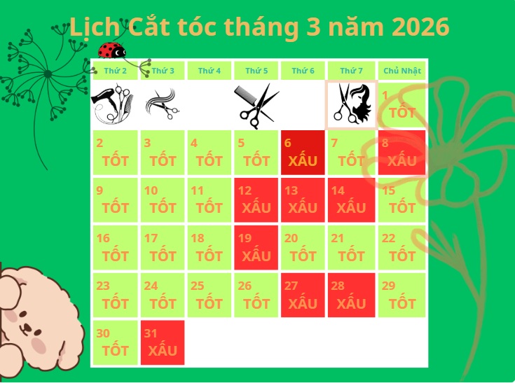 Lịch Cắt Tóc Tháng 3 Năm 2026 : Cho Bạn Biết Nên Cắt Tóc Ngày Nào Lịch cắt tóc tháng 3/2026